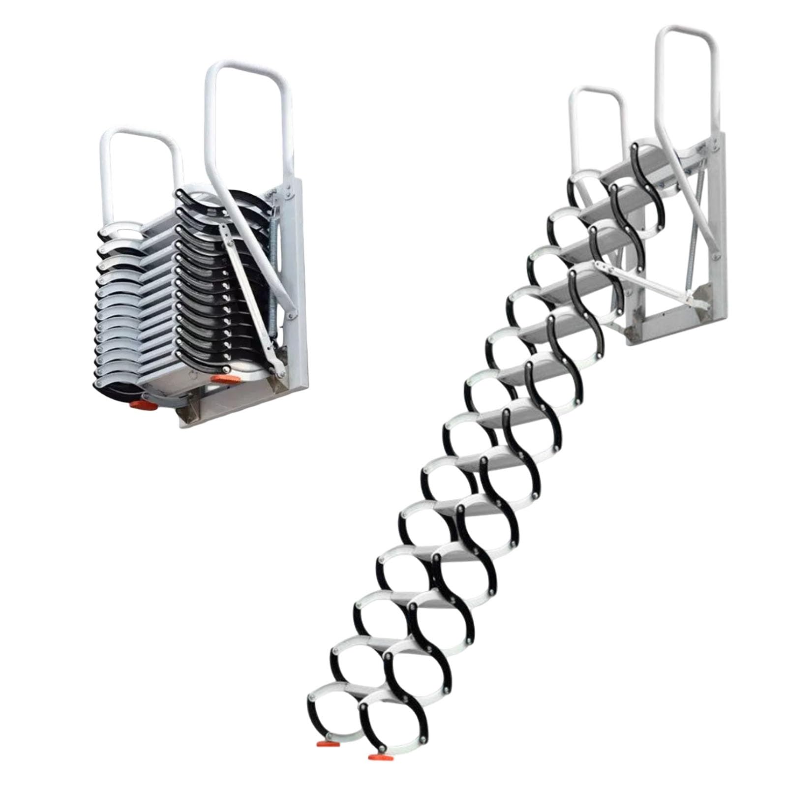Ausziehbare Dachbodentreppe mit Teleskopfunktion und Ausziehmechanismus, Tragkraft 300 kg, wandmontierte Stahltreppe mit stabilen Handläufen, für den Außenbereich(15 Steps 380CM/150IN)