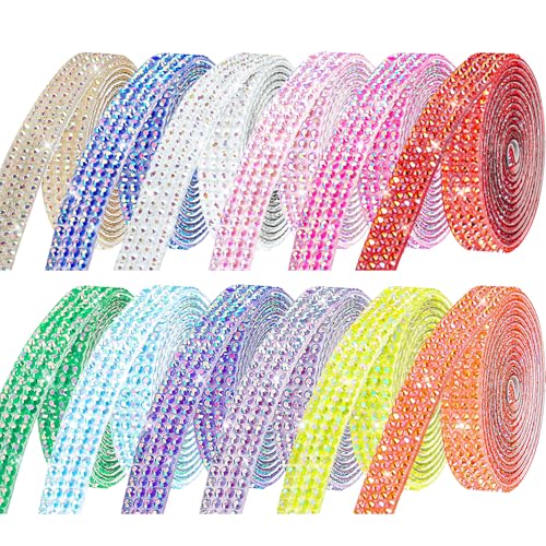 LYXMYGS Rhinestone Ribbon Self Adhesive Crystal Rhinestones, 12-Rolls Bedazzling Strips, 12-Yard Rhinestone Strips for DIY Craft, Rhinestones for Crafting