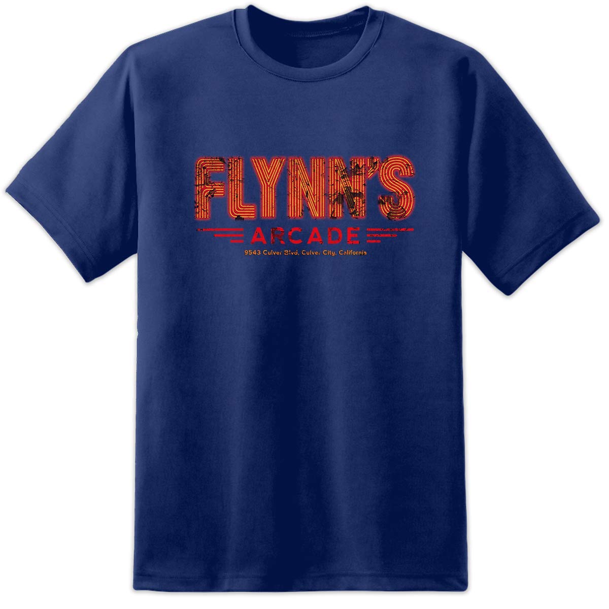 Digital Pharaoh Men's Navy - Flynns Arcade Tron Movie Distressed Logo T Shirt (L)