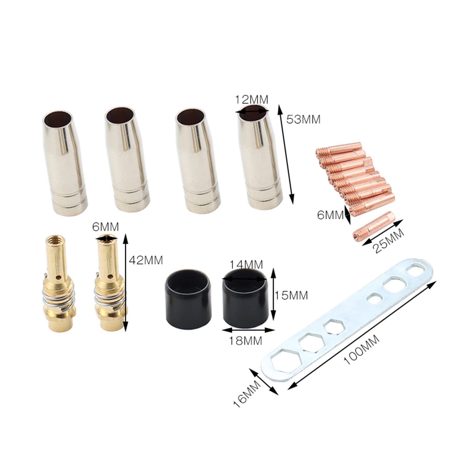 19Pcs Ugello della Torcia di Saldatura Compatibile for MB-15AK Argon Saldatura Ad Arco 0.8mm Ugello Punta di Contatto Compatibile for 15AK Mig/Mag for Tutta La Casa Improvemen Going