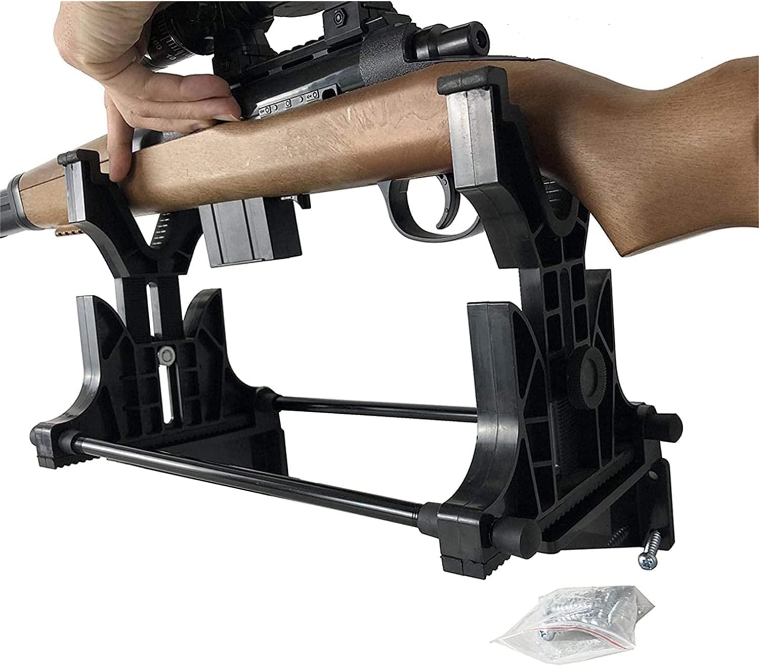 Panca di tiro regolabile per fucile e carabina | Supporto per pulizia, manutenzione ed esposizione a parete o tavolo | 40 x 17,5 cm | Altezza regolabile 14,5 – 18,5 cm