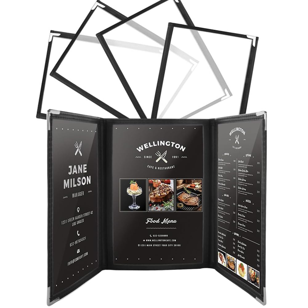 10 Porta Menu A5 Kurtzy - Doppia Faccia, 3 Sezioni, Protezione Angoli