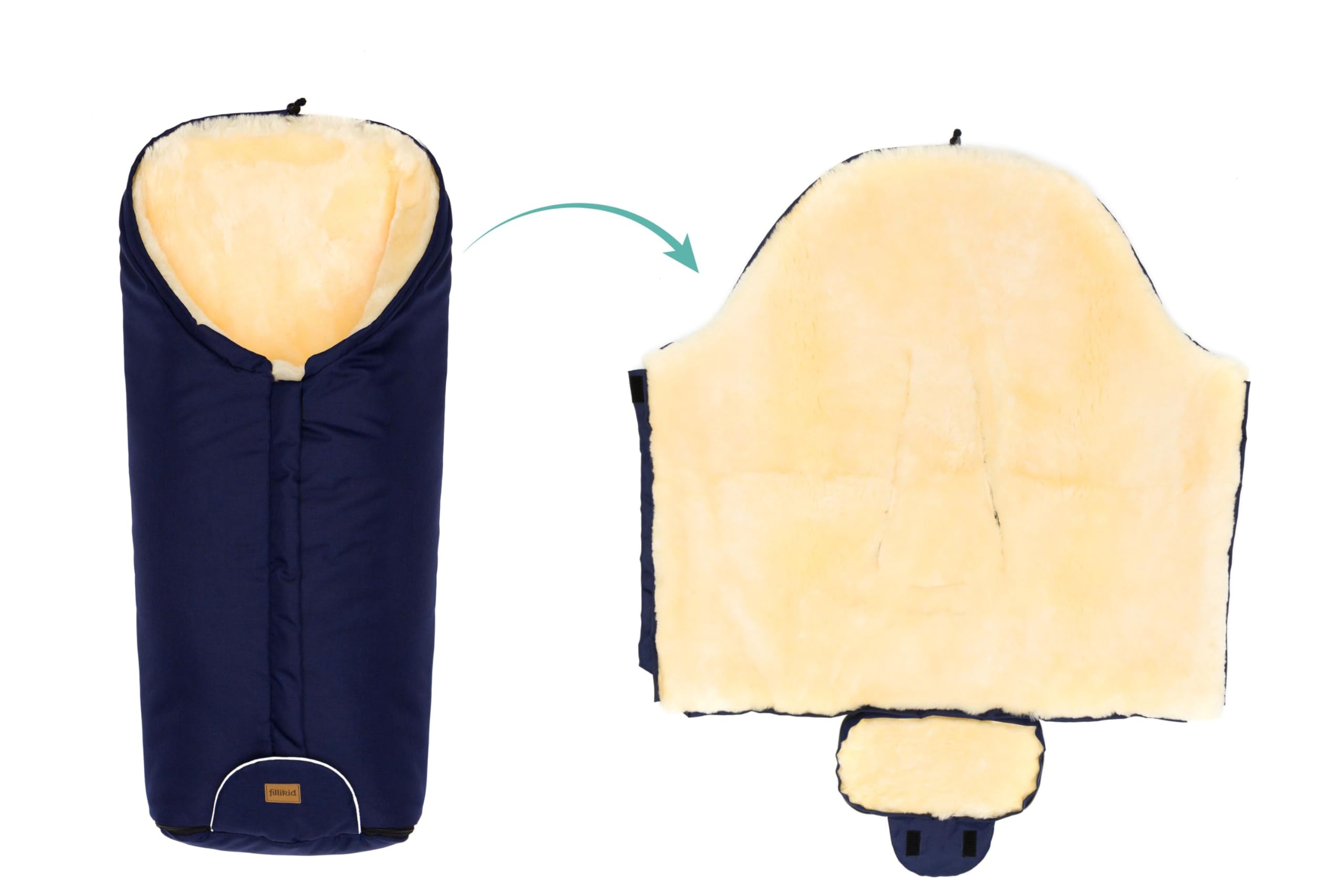 Fillikid Winterfußsack Tacama Exklusiv, Lammfell | Für Kinderwagen & Buggy, atmungsaktiv, wind- & wasserabweisend