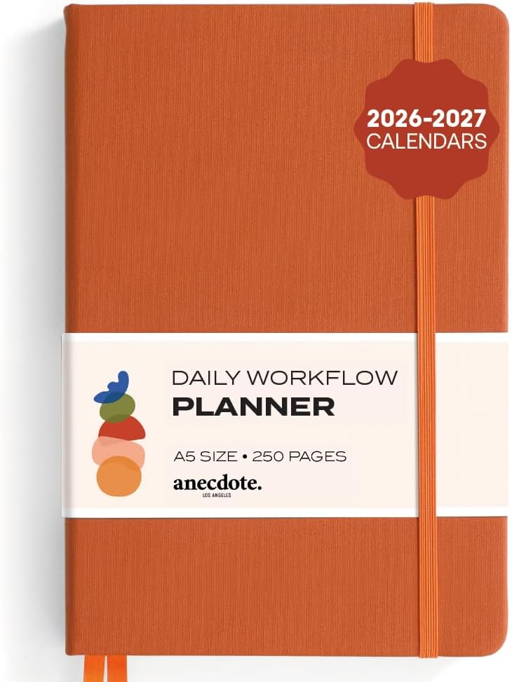 Anecdote Daily Planner w/ 2026-2027 Calendar | Start Anytime 26 Weeks Undated | 1 Page per Day | 8.5" x 5.2" | Hardcover To-Do List Organizer, Plan Your Success, Achieve Productivity Goals (Nutmeg)
