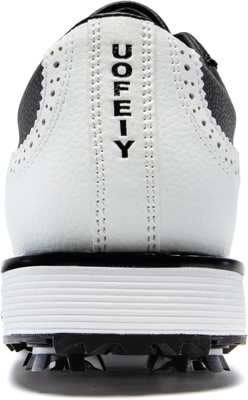 UOFEIY Men’s Spiked Golf Shoes, Water-Resistant Lightweight Golf Sneakers, Soft Spike Traction Outsole for Course & Clubhouse, Walking & Training