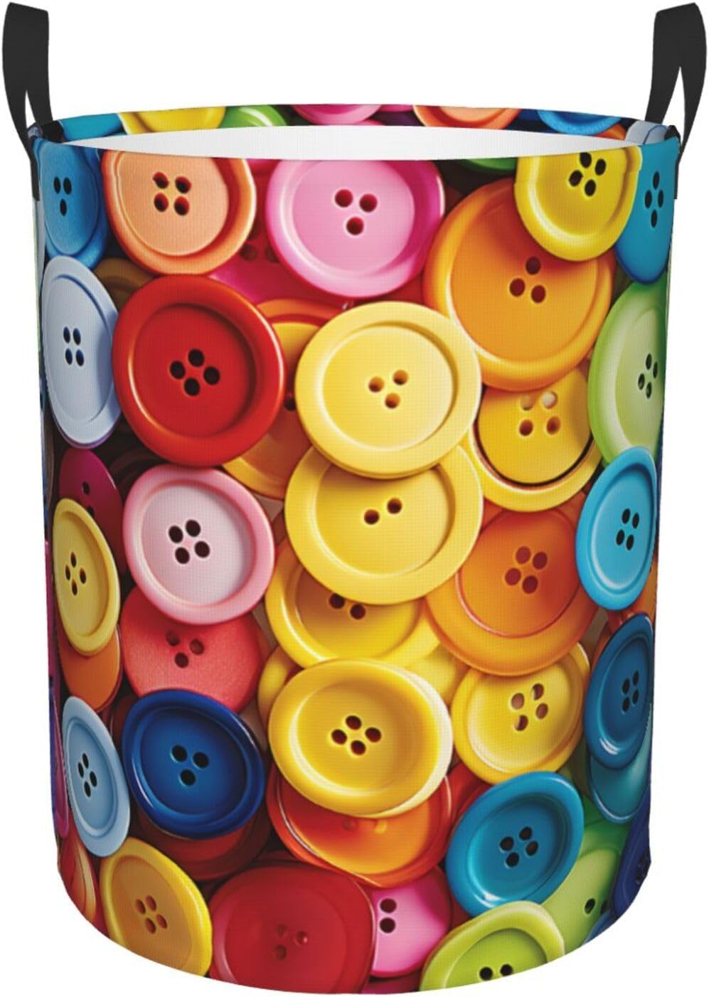 Laundry Basket Collapsible Laundry Hamper Waterproof Colorful Buttons Clothes Organizer with Handles Round Tall Clothes Hamper for Bedroom Bathroom