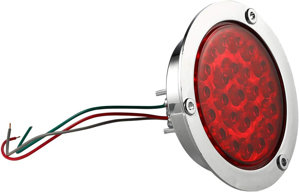 4 Inch Round Led Trailer Tail Lights Red 24 LED Flange Mount Waterproof Chrome 4" Brake Stop Turn Tail Marker Trailer Lights Sealed for Truck Trailer RV Boat Jeep UTE UTV 12V