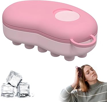 Ice Compress Scalp Massager Hair Growth Massage Comb - Upgraded Raised Dot Ice Tray Design for Tension Headache Relief and Scalp Care Pink
