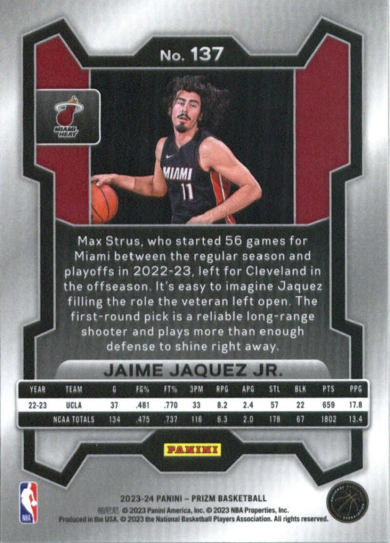 Amazon.com: 2023-24 Panini Prizm #137 Jaime Jaquez Jr. Miami Heat