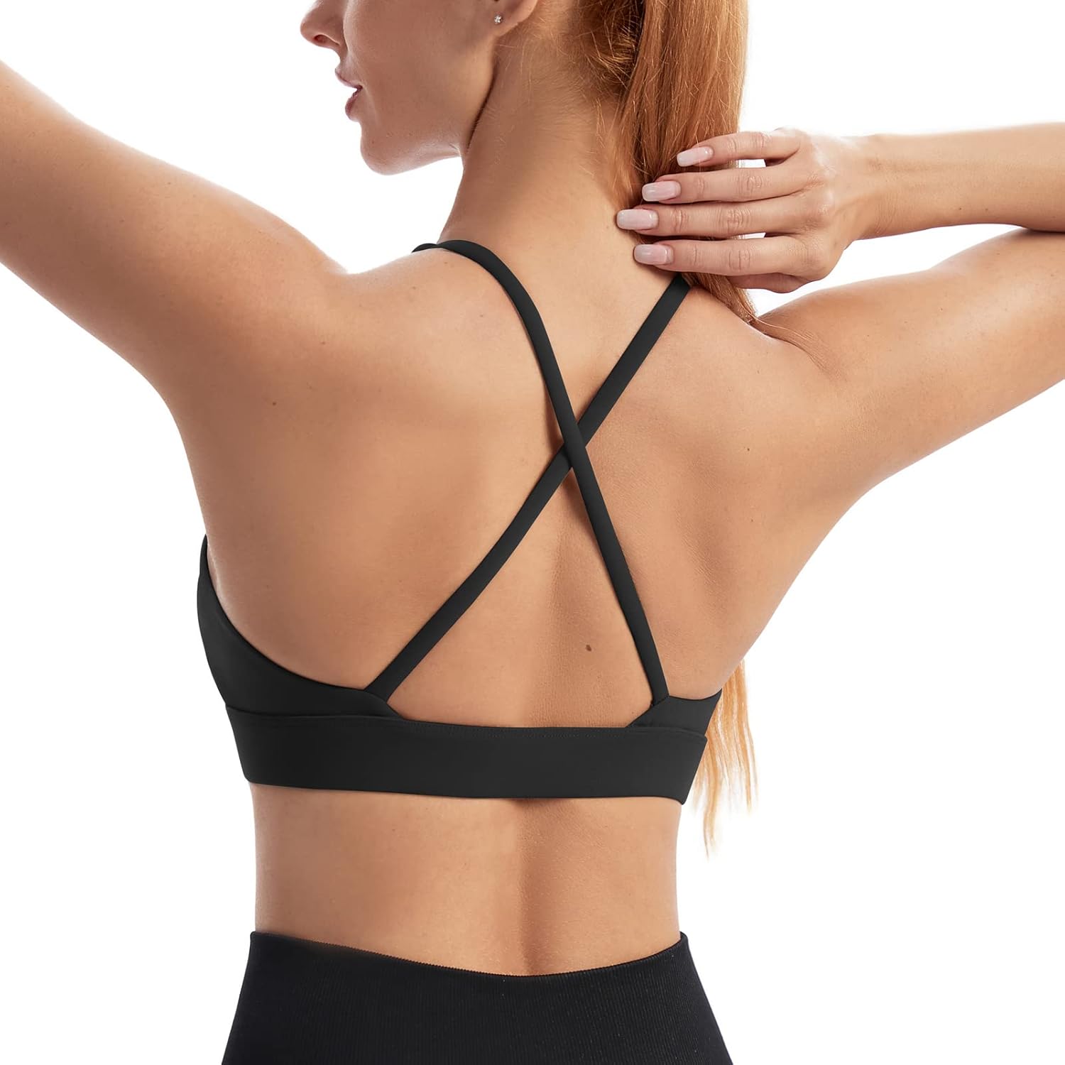 INIBUD Sports Bra for Women Push Up Strappy Workout Top Padded Deep V-Neck Triangle Bralettes with Support Gym