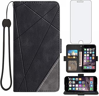 Asuwish Compatible with iPhone 6plus 6splus 6/6s Plus Wallet Case Tempered Glass Screen Protector Flip Card Holder Stand Cell Phone Cover for iPhone6 6+ iPhone6s 6s+ i 6P 6a S Six iPhone6splus Black