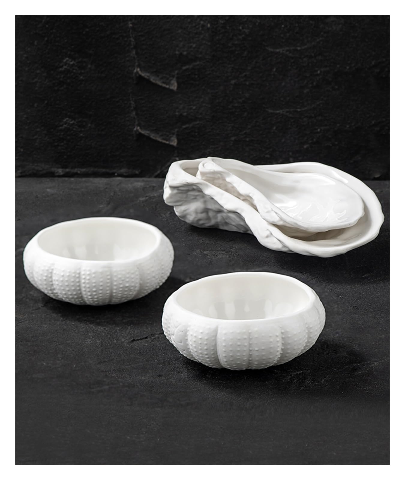 Cuencos para mojar, Plato de ostras, Plato Creativo de cerámica para Caviar de Erizo de mar, Plato de acompañamiento para Restaurante, Cuencos para Aperitivos, (Un Color L)