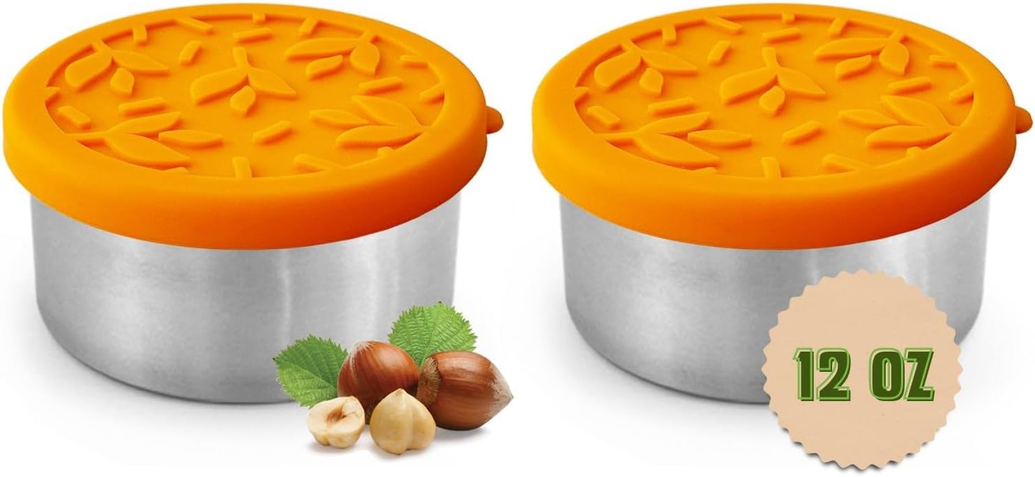 TAVVA 2 X 12 oz Stainless Steel Containers with Lids 12 oz - Leakproof w/Silicone Lids - BPA Free - Dishwasher & Freezer Safe - Portable & Reusable - Stainless Steel Storage Food Snack Containers