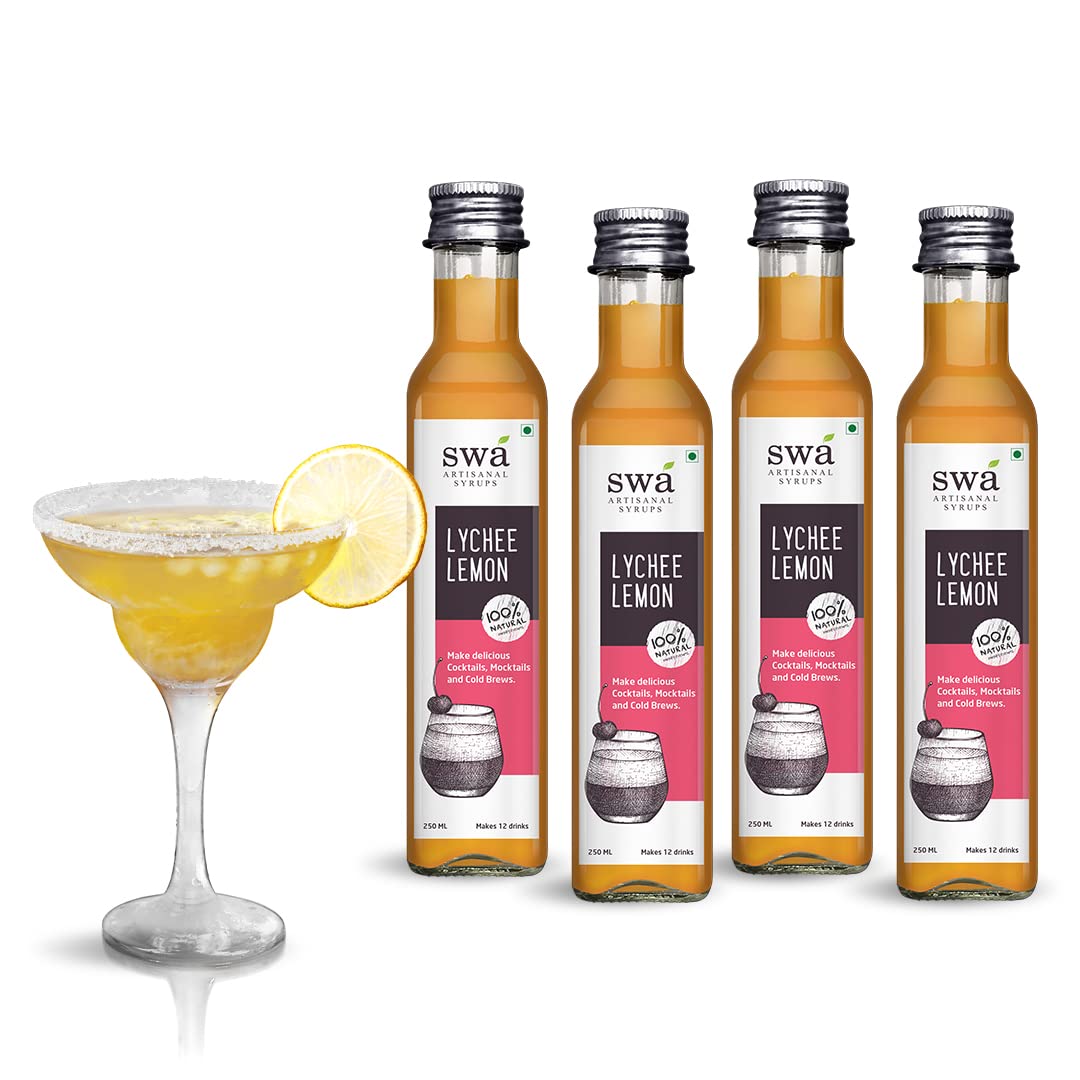 Swa Artisanal Syrups - Lychee Lemon, 100% Natural, Pack of 4 Makes 48-60 Drinks, Syrup for Cocktails / Mocktails / Kid's Lemonades / House Parties (250ml x 4)-image-31