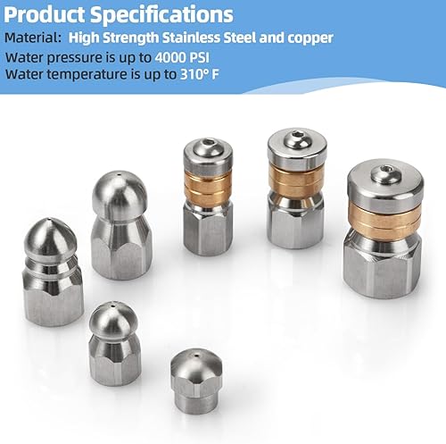 Miniatura 6 de Sconva Kit de cabezales de chorro, kit de boquilla de chorro de alcantarillado, botón giratorio, puntas de boquilla de limpieza de drenaje, kit de