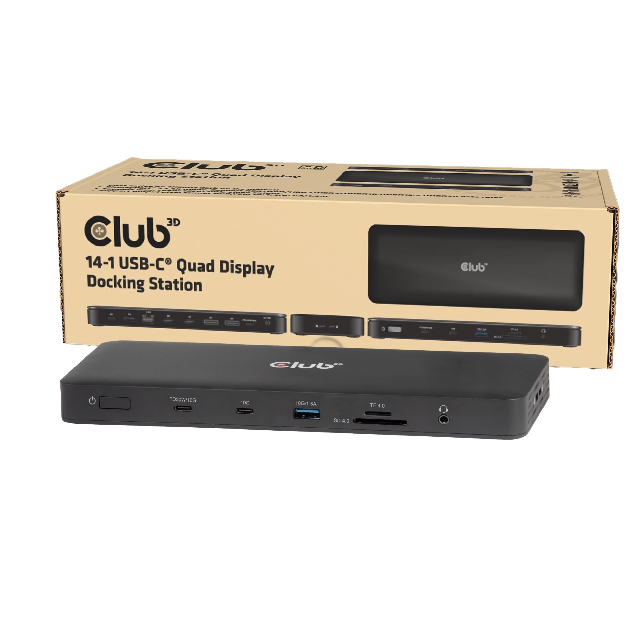 Base de conexión cuádruple Club3D CSV-2540 14-in-1 USB-C con múltiples puertos para escritorio 8