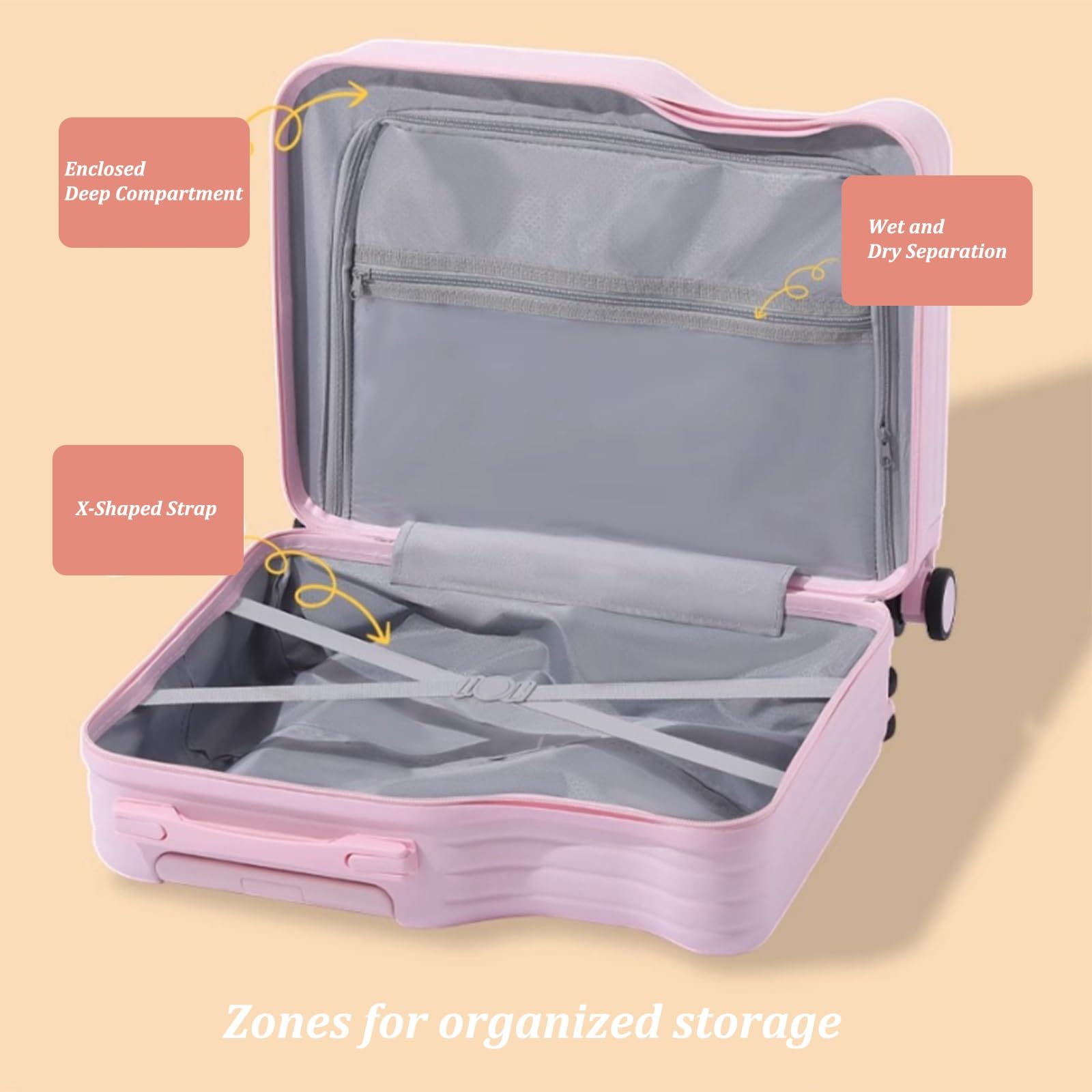 Maleta de Viaje con Ruedas, con Cerradura de combinación, Gancho y asa de aleación de Aluminio, Ideal para Viajes de Negocios y Escolares.(White,18")
