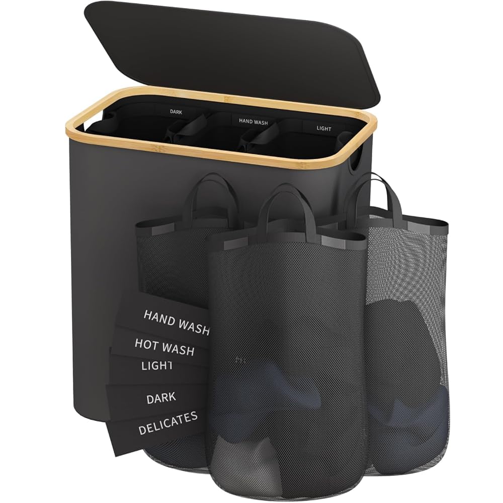 Laundry Hamper 3 Section, 160l Extra Large Hampers For Laundry Basket With Lid, Dirty Clothes Hamper Laundry Basket Organizer For Bedroom,Laundry Room