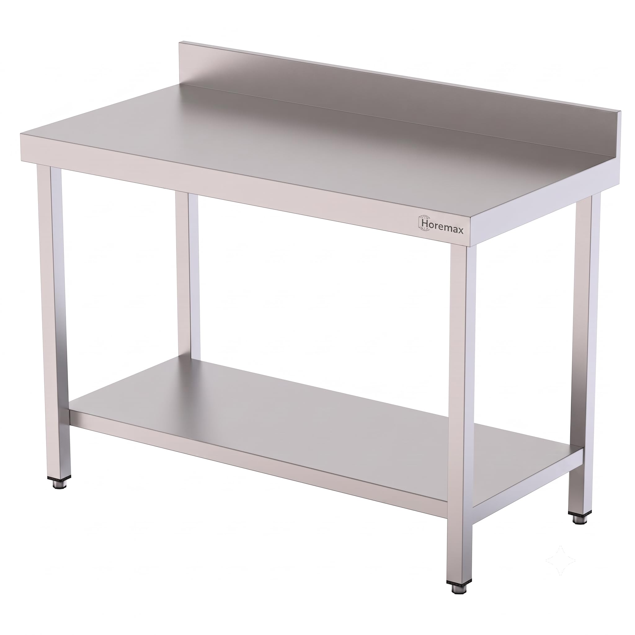 Mesa de Trabajo Mural en Acero Inoxidable AISI 304 para hostelería 100 x 70 x 85 cm, encimera Profesional con Peto Trasero de 10 cm, Estante Inferior Reforzado y Patas Regulables