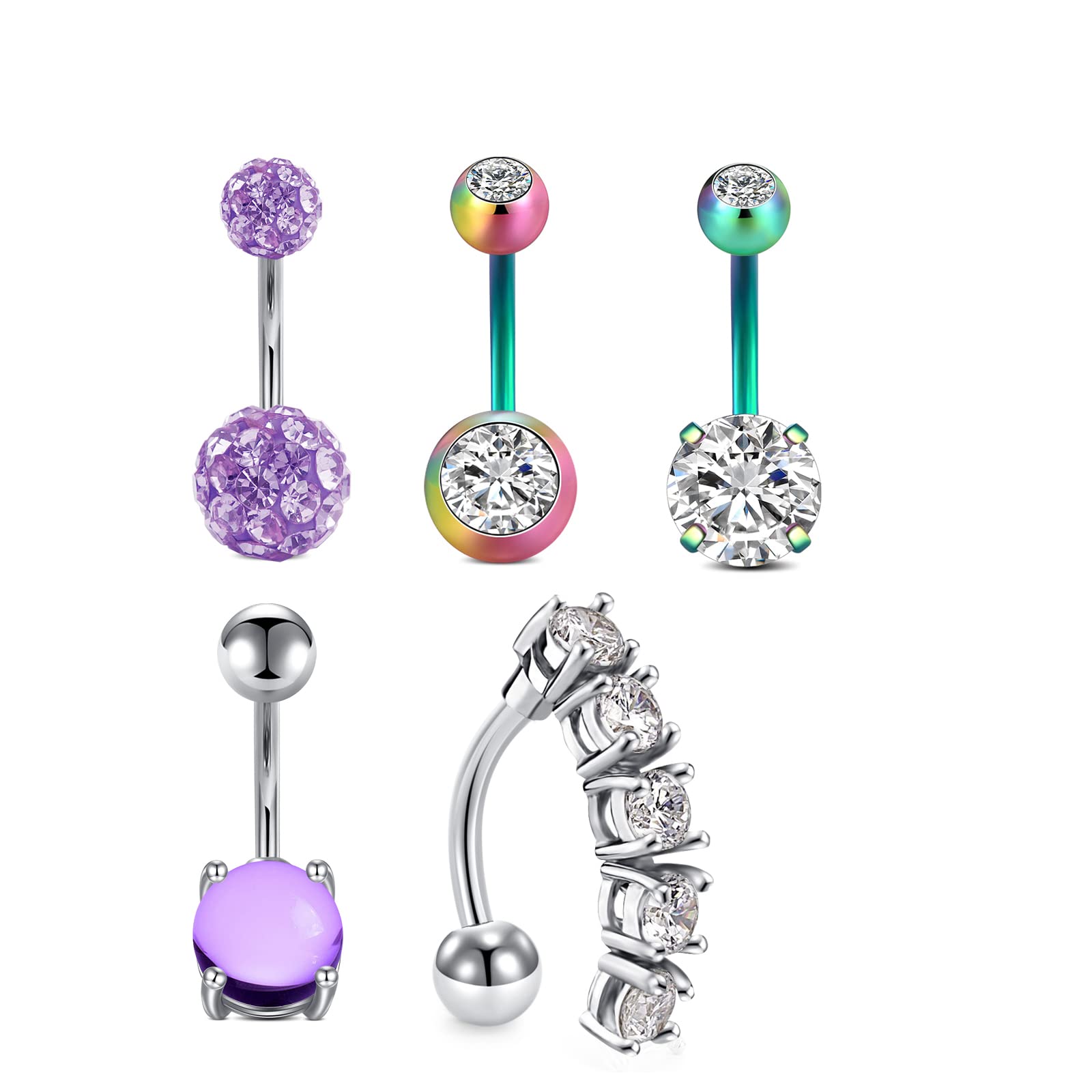 incaton14G Piercing Ombligo Pack Anillo de Ombligo de Acero Inoxidable Set Barbell Piercings para el Ombligo Piercing 6/8/10/12mm