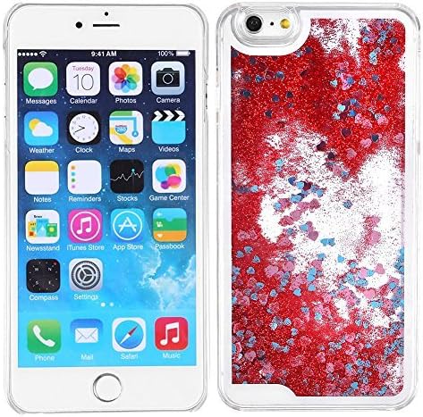 iPhone 6 Plus Case-Yoption Transparent Plastic 3D Glitter Quicksand and Heart Liquid Case for Apple iPhone 6 Plus 5.5"(Red)