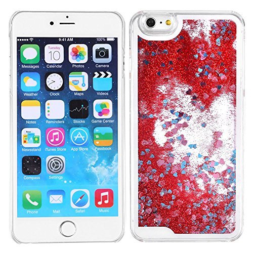 iPhone 6 Plus Case-Yoption Transparent Plastic 3D Glitter Quicksand and Heart Liquid Case for Apple iPhone 6 Plus 5.5"(Red)