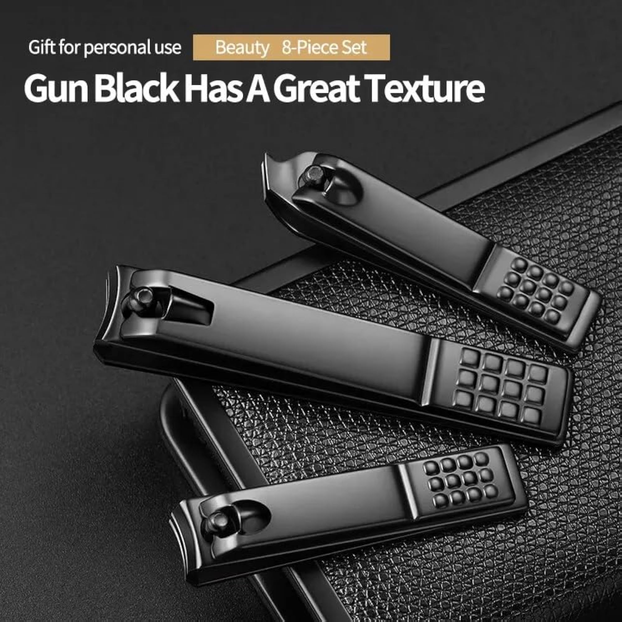 8 Manicure Set Professional Black Stainless Steel Nail Clipper Kit