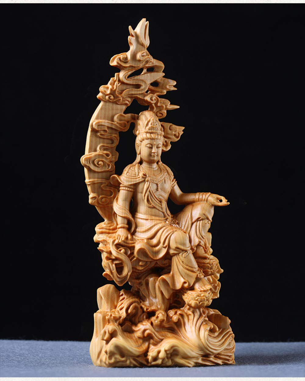 Qqydzsw One Color Sculpture Desktop Ornament Ideal, Statues And Figurines Statue Ornament Wooden Statue Of Guanyin Bodhisattva Chinese Style Buddha Statue Oriental Folk Wood Carving Home Decoration