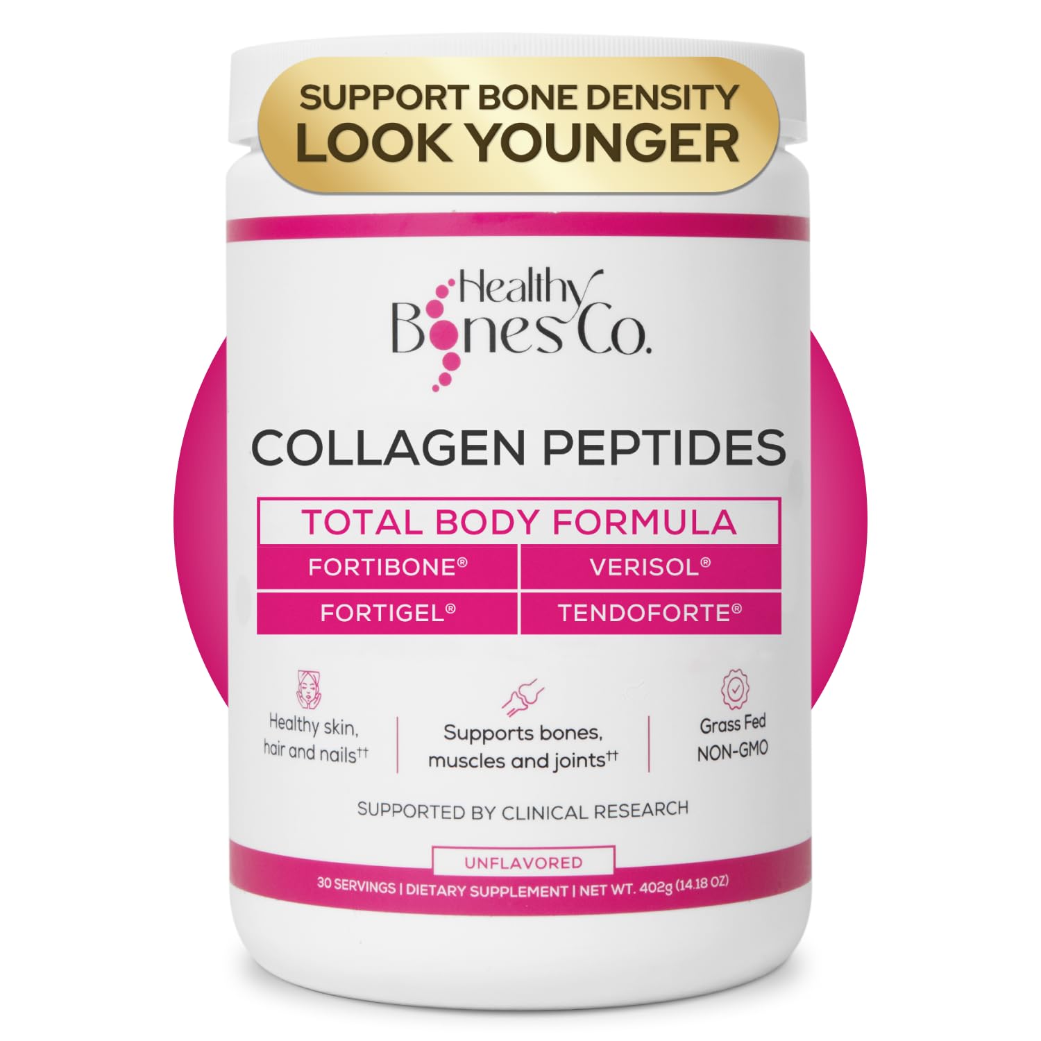 FORTIBONE® Premium Bone Health Collagen Peptides w/FORTIGEL®, VERISOL® & TENDOFORTE®, Clinically-Supported for Bones, Joints Skin Hair Nails, Hydrolyzed Collagen, Anti-Aging Formula (30 Servings)