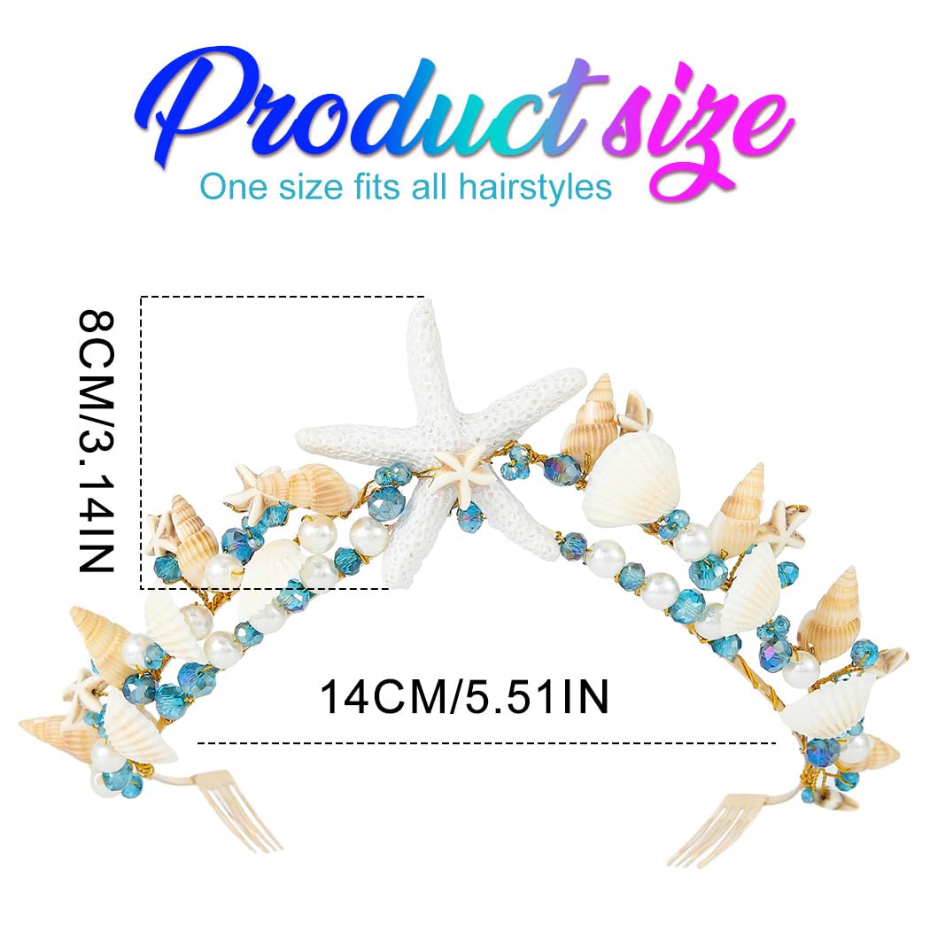 CAKURE Sea Star Crown Headband Boho Starfish Tiaras Beach Wedding Crowns Headpiece Sea Shell Headbands Pearl Beach Wedding Hair Accessories for Women thumbnail