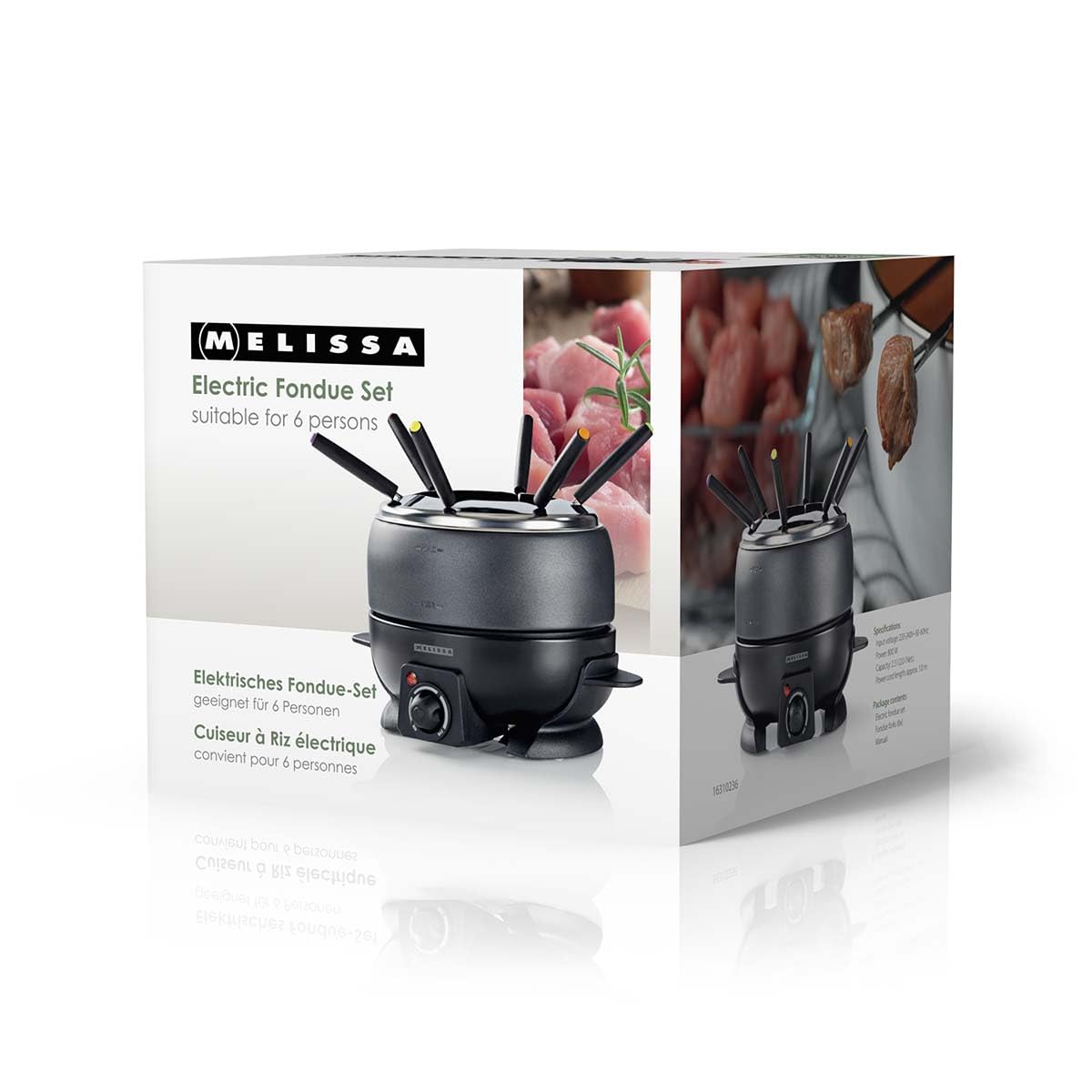 Melissa Fondue - Fondueset 2,3 L - Käse Fondue Set Elektrisch 800 W - 6 Personen - Antihaftbeschichtung - Schwarz