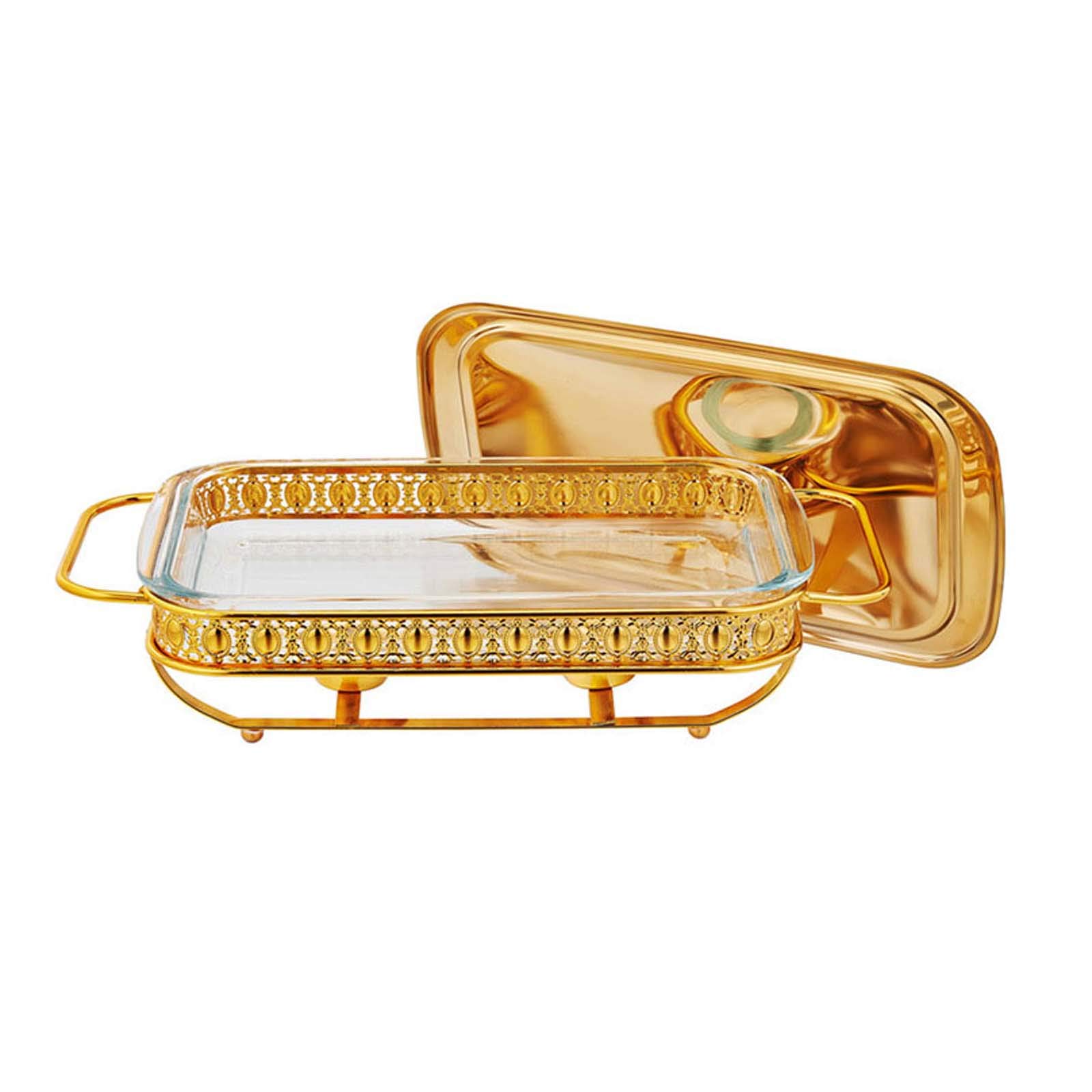 Chafing Dish Chauffe-Plats, Ensemble De Chafing Dish Rectangle en Acier Inoxydable, avec Couvercle en Acier Inoxydable Et Plateau Réchauffant en Verre Passe Au Four, pour Buffet Traiteur Cuisine Fêt