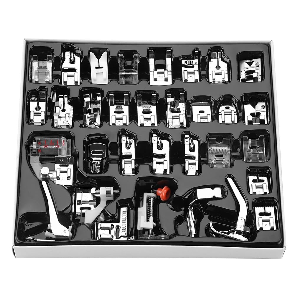 DEWIN 32 Pezzi Piedini Macchina da Cucire Kit Piedini,Set di Piedini per Cucire Domestico Piedino Macchina da Cucire Kit per la Giunzione dei Bordi e la Chiusura Lampo