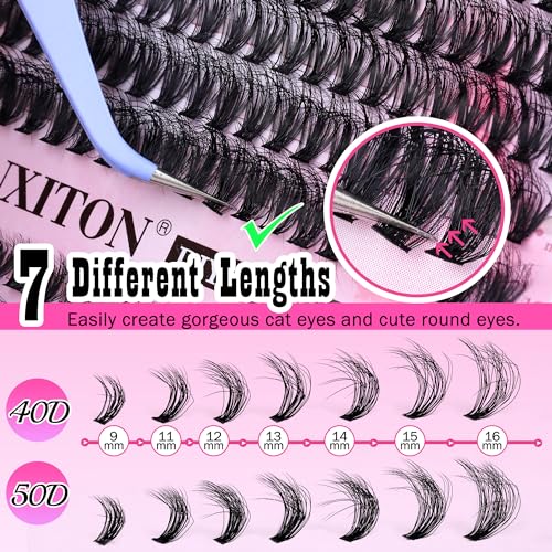 Image of DIY Lash Extension Kit 40D+50D Volume Lash Clusters Kit with Lash Bond and Seal 280 pcs Thick Individual Lashes 9-16 mm D Mink Lashes Cluster, Lash Cluster Remover and Tweezers by FANXITON