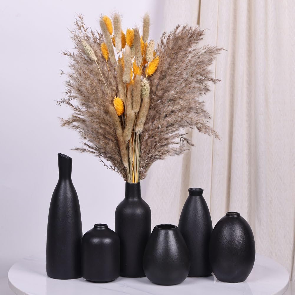 Set di 6 vasi in ceramica nera con gemme, decorazione per casa colonica, caminetto, mantello e mensola, casa per soggiorno, ingresso, bagno, cucina e ufficio, decorazione per tavolino da caffè