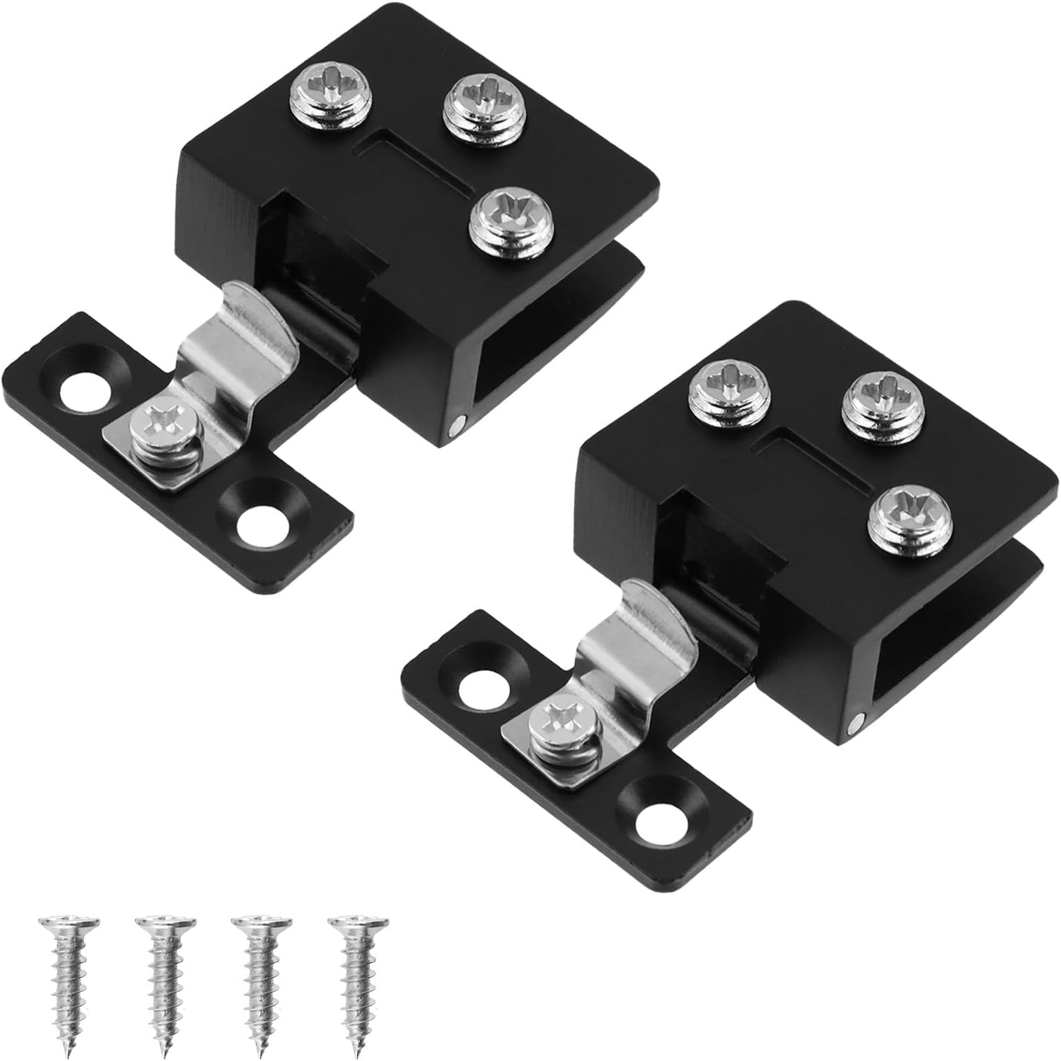 Antrader 2 Pcs Glass Cabinet Door Hinges, Wine Cabinet Clamps Display Gate Hinges, Zinc Alloy Matte Black, No Need to Drill Hole