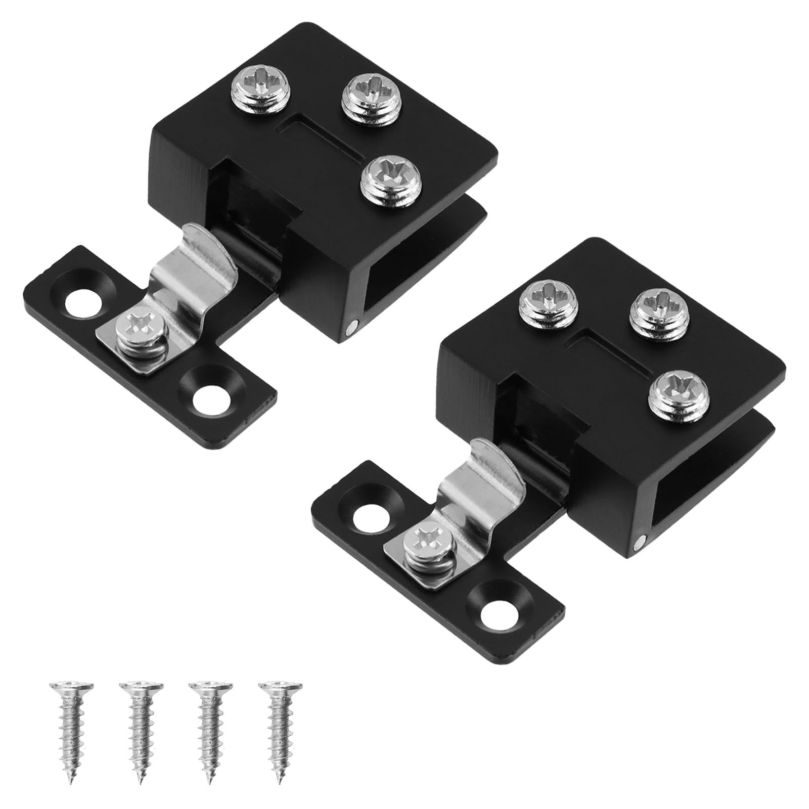 Antrader 2 Pcs Glass Cabinet Door Hinges, Wine Cabinet Clamps Display Gate Hinges, Zinc Alloy Matte Black, No Need to Drill Hole
