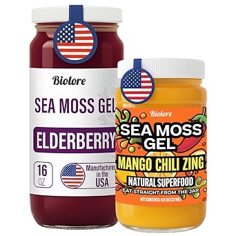 Biolore Pure Sea Moss Gel Duo Bundle | 16 oz Gel & 8 oz Gel | Elderberry + Mango Chili Zing | No Added Sugar, Gluten Free, Vegan, Made in USA