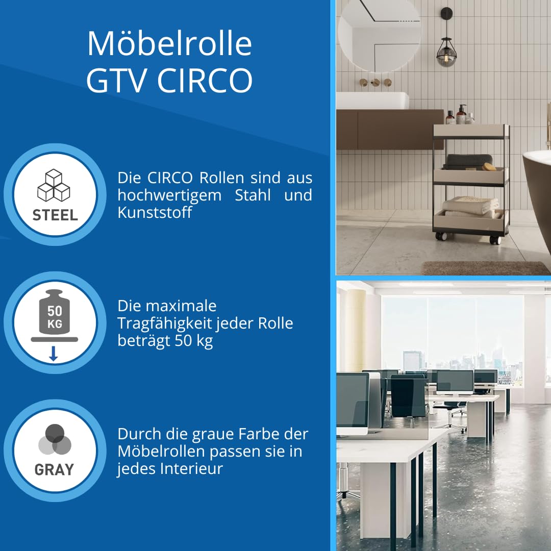 Ruedas Para Muebles GTV CALIBRO Con Freno: 4 Ruedas Giratorias De 50 Mm, Plástico Y Acero, Protegen El Suelo (negro)