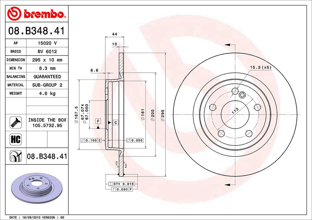 Brembo 08.B348.41 - Disco Freno con Verniciatura UV (Set di 2) - Posteriore