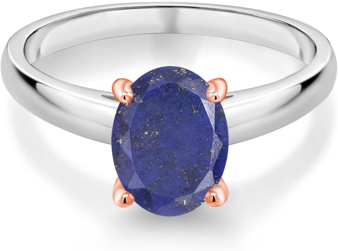 Gem Stone King 2.00 Ct Oval Blue Lapis 10K White and Rose Gold Ring - Image 2