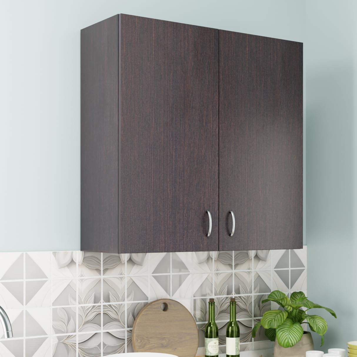 VIKI Furniture |Buffet Modular Kitchen Wall Cabinet – Two Door Cabinet | Space Saving Rack for Spices | DIY Home Storage Cupboard(Dark Wenge – 30D x 80W x 80H cm) | 1 Year Warranty