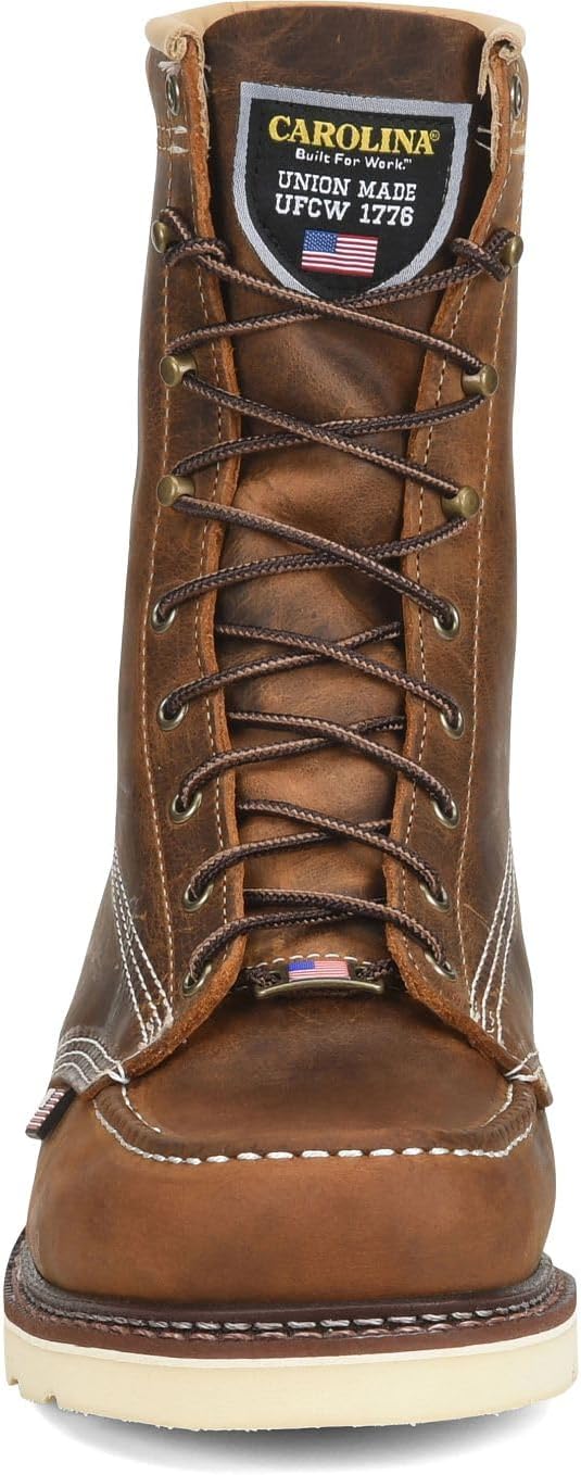 Carolina Boots Amp 8" Steel Toe Moc Toe Wedge Work Boot, Men's Industrial & Construction, Electrical Hazard, Oil & Slip Resistant, USA Made