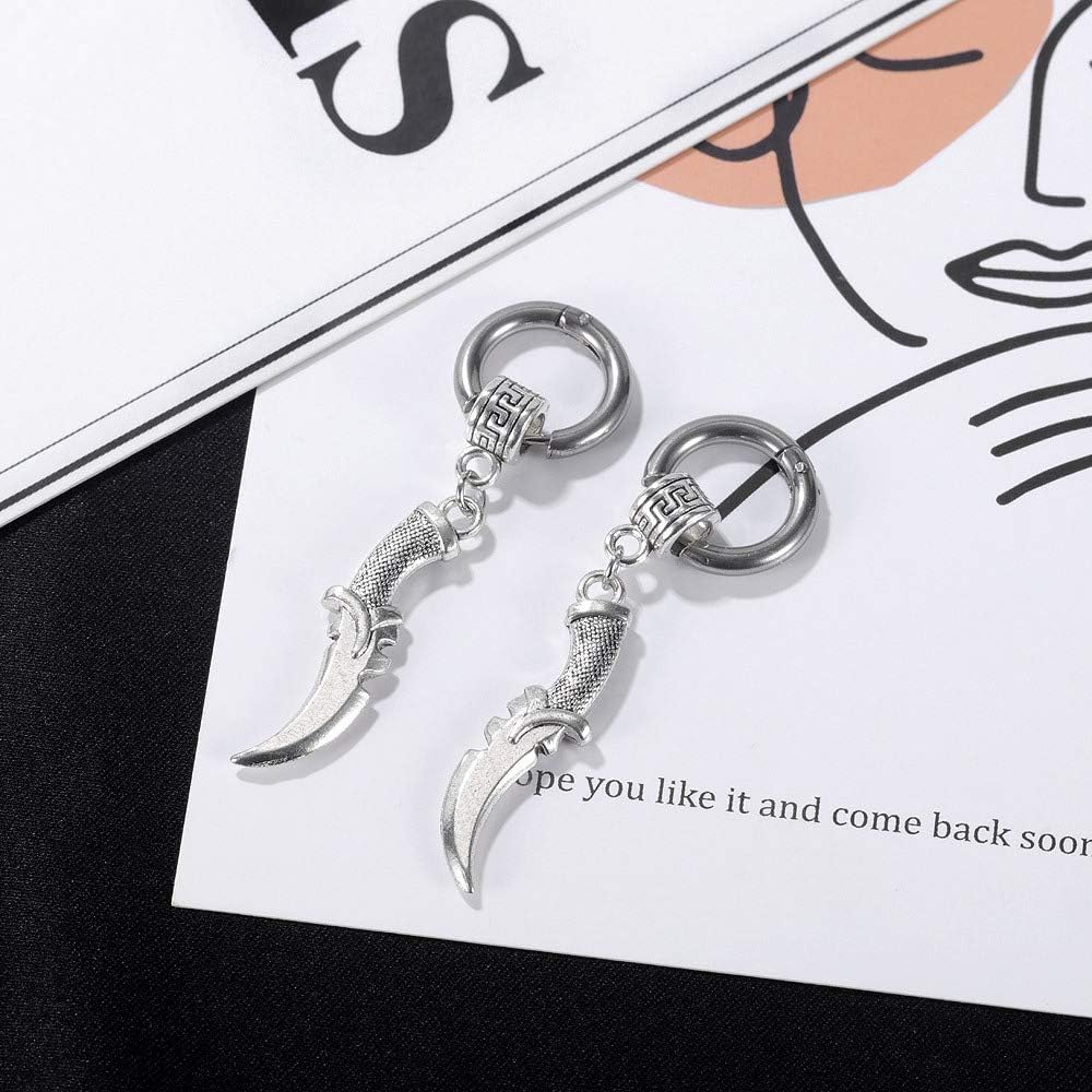 Punk Dagger Sword Hoop Earrings for Men Women Gothic Stainless Steel Huggie Hinged Hoops Dangle Drop Earrings Hypoallergenic Fashion Personalized Hip-Hop Vintage Dangling Jewelry Boyfriend Birthday - Image 3