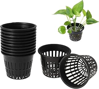 Netztöpfe Hydroponik, 10 Stück Netzbecher Wasserkultur Pflanzkorb Kunststoff Hydrokultur-Pflanznetz Net Cup Töpfe für Garten Balkon, Schwarz (8.3 x 5.5 x 6.5cm)