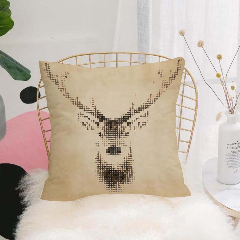 HYMSXW Cushion Cover,Throw Pillow Case Home Decorative for Living Room Bedroom Sofa Chair 20X20 Inch,Deer, retro style deer portrait with digital dots and geometr,Pillowcase 50X50cm