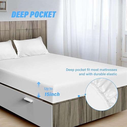 Miniatura 2 de Simple Deluxe Juego de sábanas de 4 piezas tamaño Queen, sábanas de lujo para hotel, sin arrugas, bolsillos profundos, sábana transpirable y