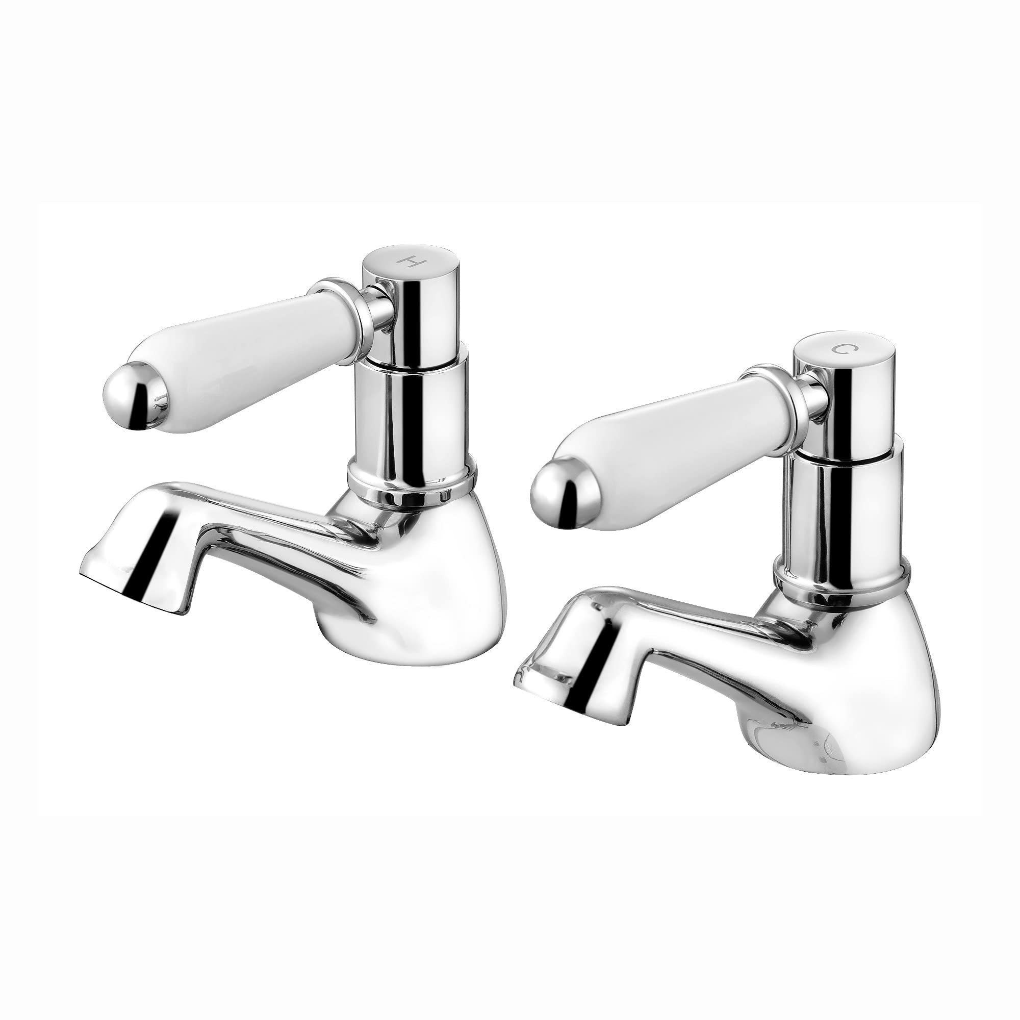 ENKI, Downton, BT0506 Hot and Cold Basin Taps with White Ceramic Levers Chrome