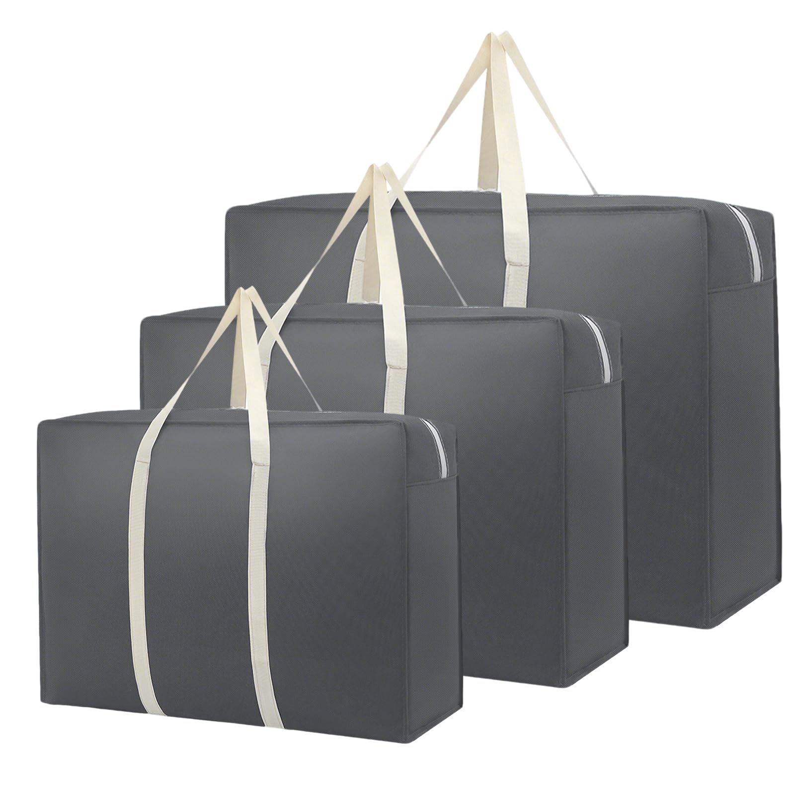 Large Storage Bag, 3 Pcs Duvet Storage Bag with Zips, Handy Waterproof, Extra Large Moving Bag, Breathable Underbed, Ideal for Laundry Moving House Shopping Storage