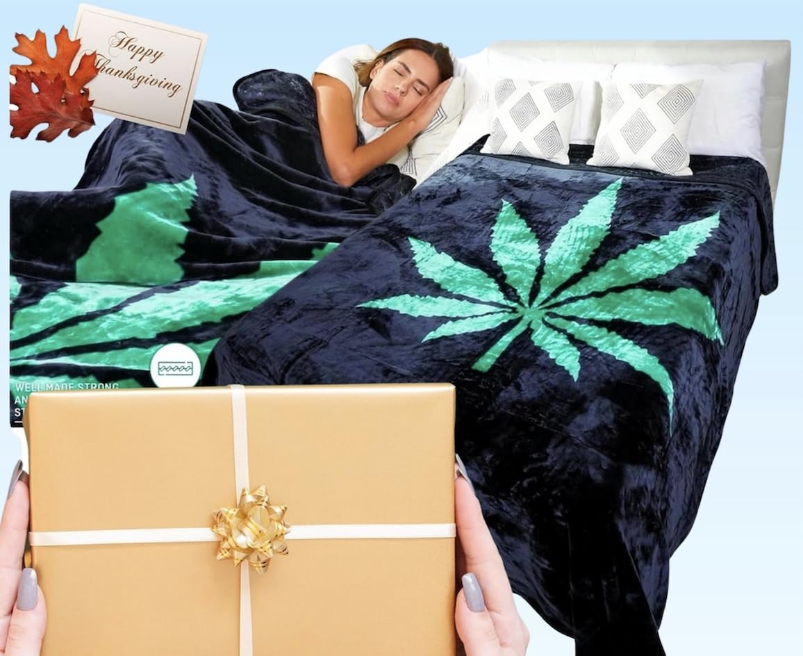 Hiyoko Weed Blanket Queen Size - Marijuana Things Decor, Stoner & Pot Leaf Blankets - Stuff for Adults. Marijuana Gifts Throw